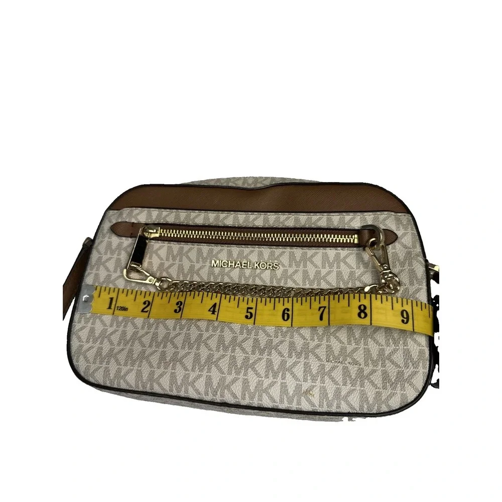 Michael Kors Jet Set Large Logo Crossbody Bag Vanilla Zip Chain Strap